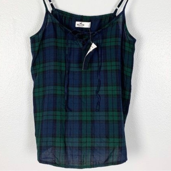 Hollister Co. Navy Plaid Tie-Front Tank M - Picture 3 of 5